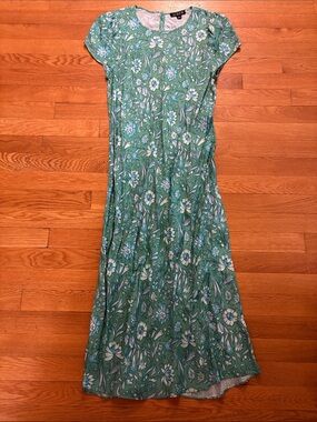 J. Crew Green Floral Maxi Dress with White & Blue Blooms